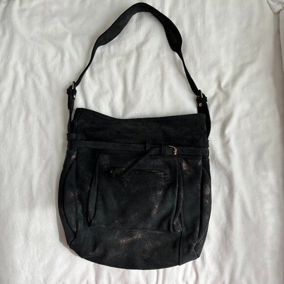 Craie Studio Suede Black Metallic Shoulder Bag - Picture 7 of 10